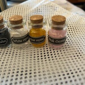 Tarot Kit , Mini Corked Glass Bottles with Colored Crystals - Yellow & Pink